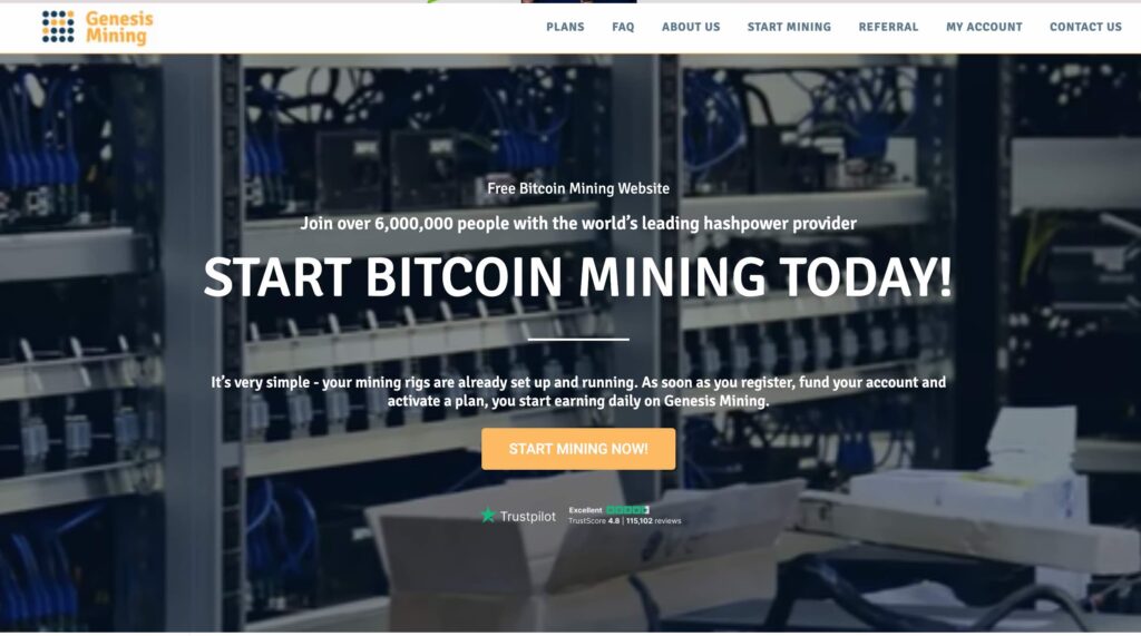 Screenshot taken from Genesis Mining's official website at 2026