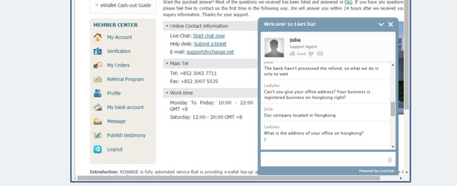 Screenshot of member chatting with Rchange to solve the issue.