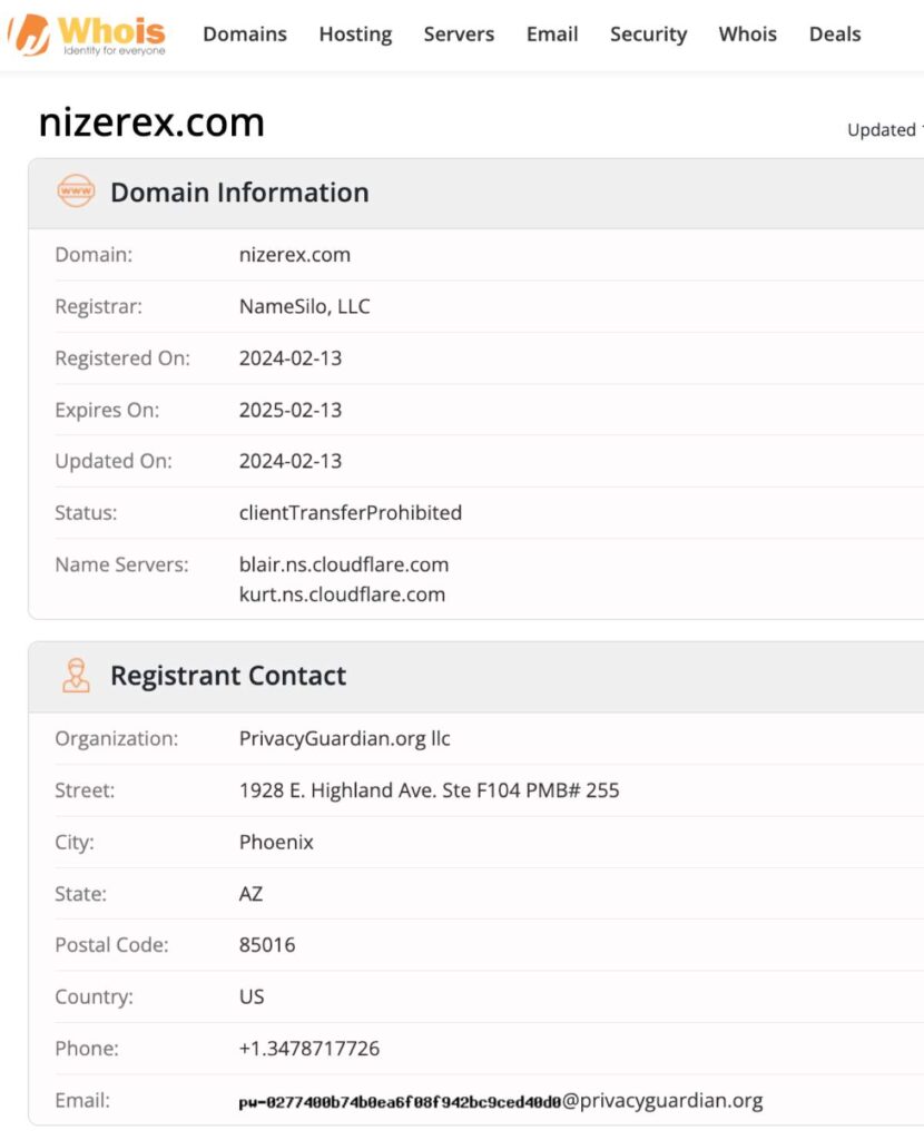 Nizerex WHOIS Details
