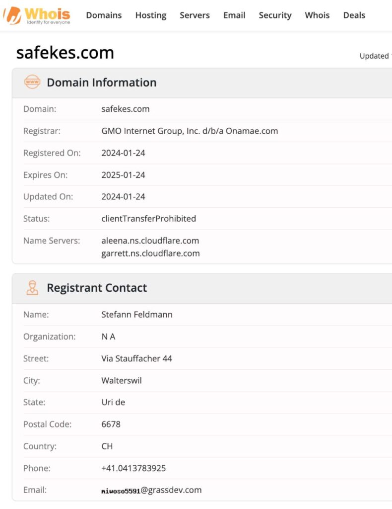 Safekes WHOIS Details