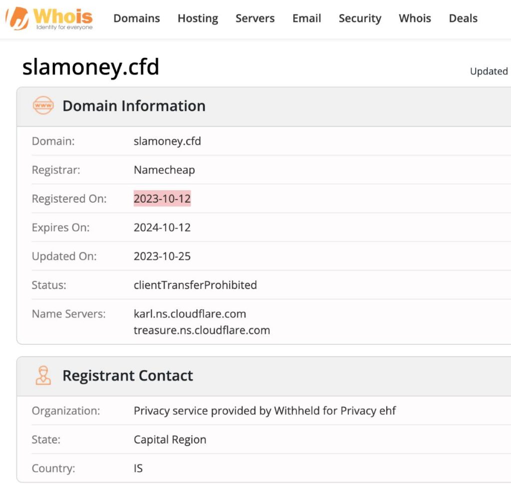 Slamoney Cfd WHOIS Details.
