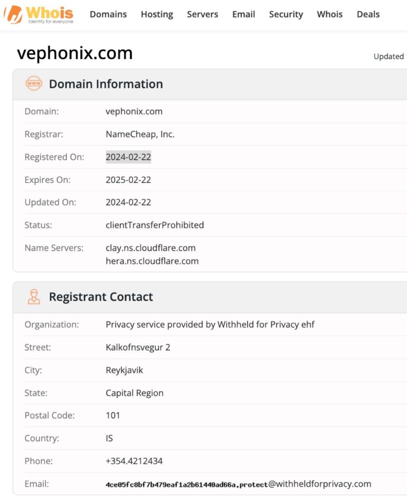 Vephonix WHOIS Details