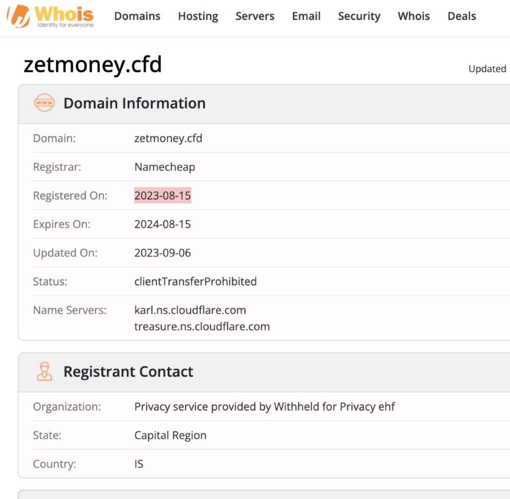 Zetmoney Cfd WHOIS Details.