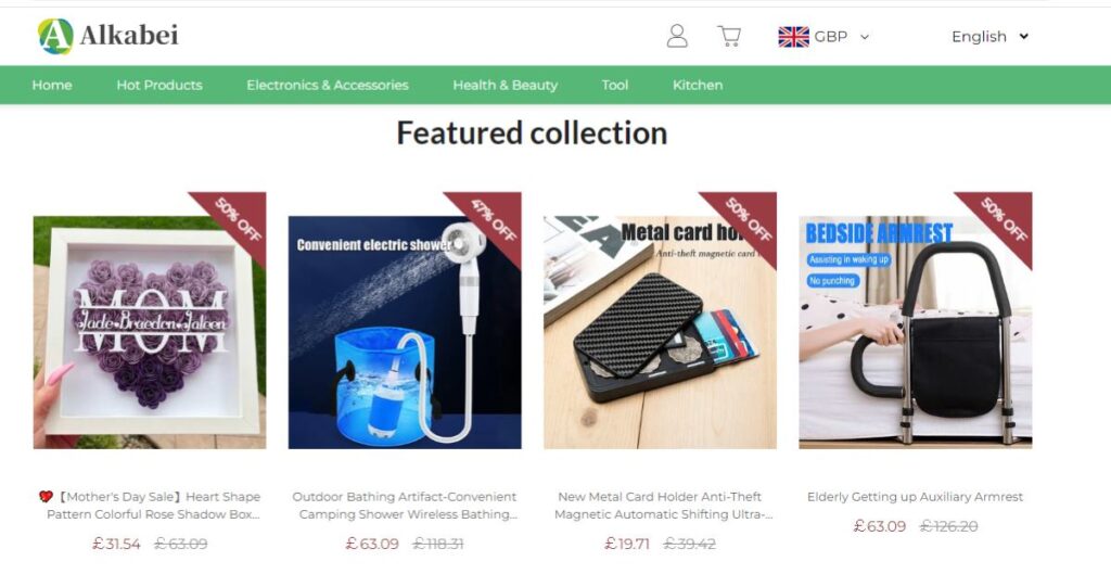 Alkabei discount on products.