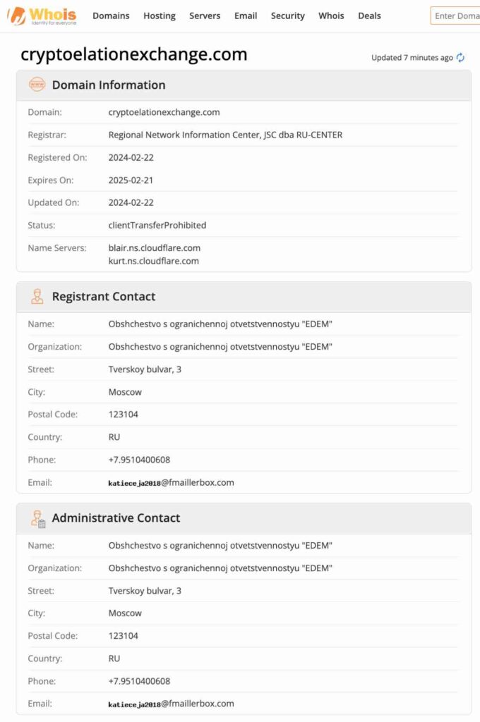 cryptoelationexchange WHOIS Details.