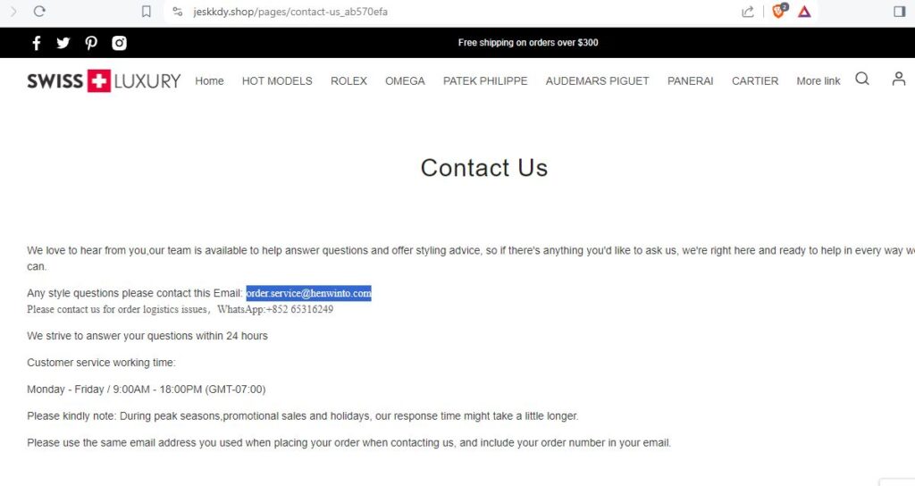 order.service@henwinto.com email address found on multiple scam sites.